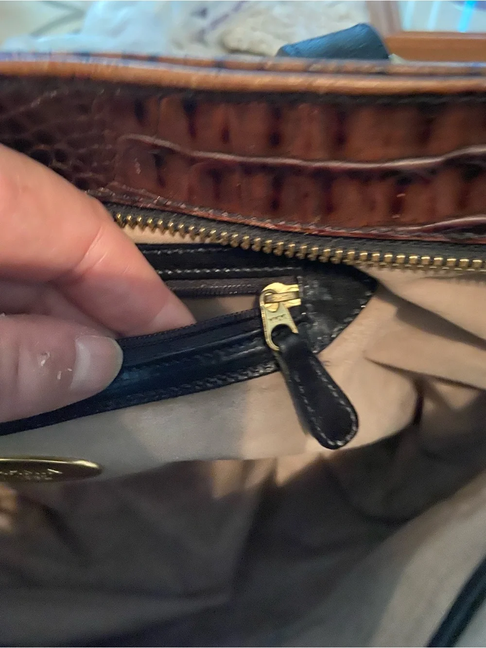 Brahmin Tuscan Collection Black & Brown Croc Embossed Leather Satchel Tote Bag